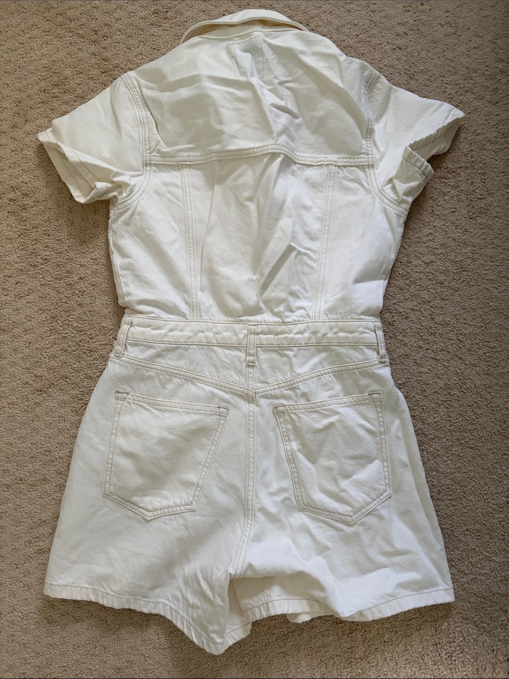 Abercrombie & Fitch White Short-Sleeve Denim Romper Overalls - Picture 2 of 2